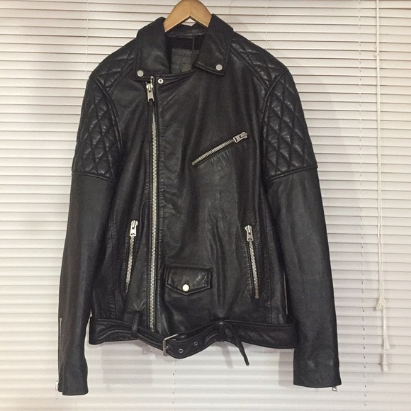 All Saints Boyson Leather Biker Jacket S M - Picture 8 of 8